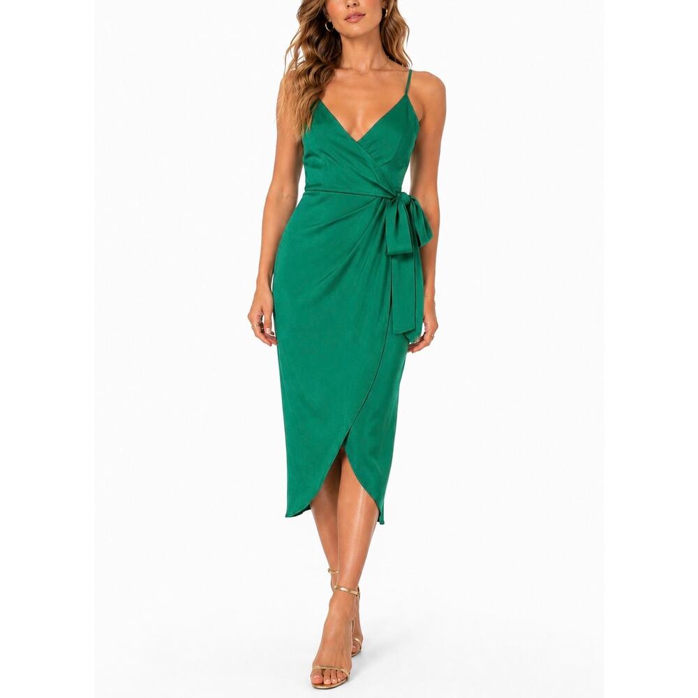 NWT Lovers + Friends Emerald Green Faux Wrap Midi Dress Size Medium